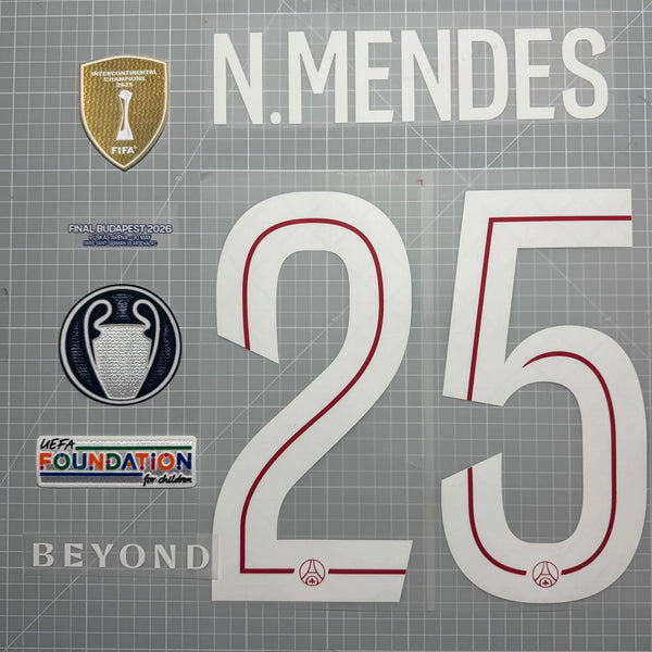 Kit flocage NUNO MENDES #25 - PSG finale Ligue des Champions 2026