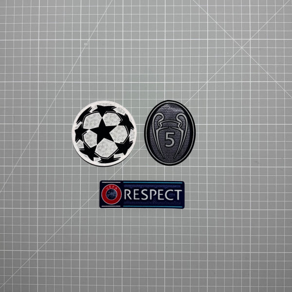 Badge d'honneur 5 titres, ballon étoilé et barrette UEFA Respect, écussons thermocollants pour maillot de Ligue des Champions