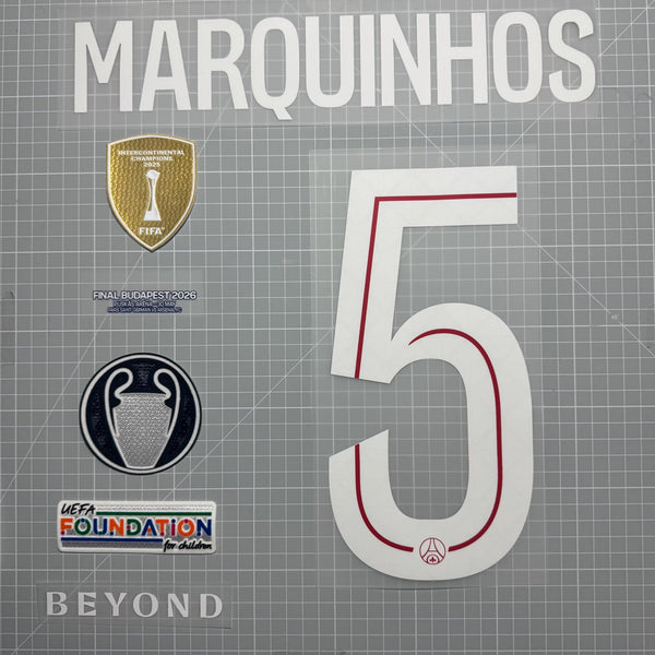 Kit flocage MARQUINHOS #5 - PSG finale Ligue des Champions 2026